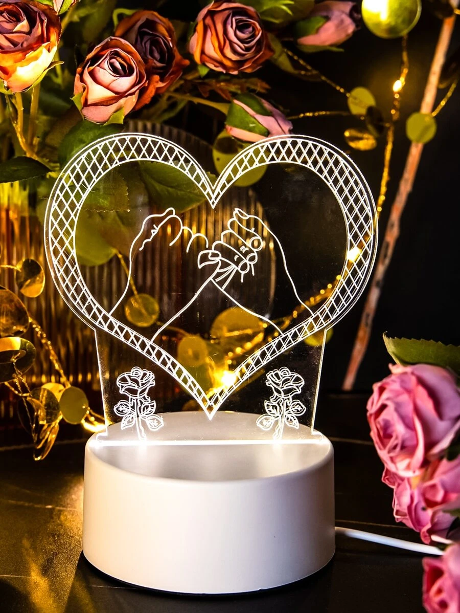 1入組3色可變3D心形燈 - 黃色 - 查看 1