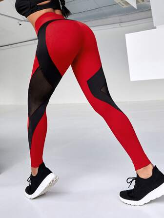 بنطلون يوجا ثلاثي الألواح بنطلون رياضي واسع بحزام خصر مع إدراج شبكي