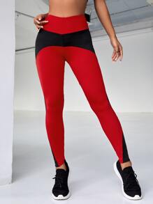 Yoga Trendy Tri-Panel Yoga Leggings Wide Waistband Athletic Tights With Mesh Insert