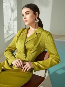 Modelyn Lapel Neck Double Breasted Ruffle Hem Dress - Olive Green - View 3