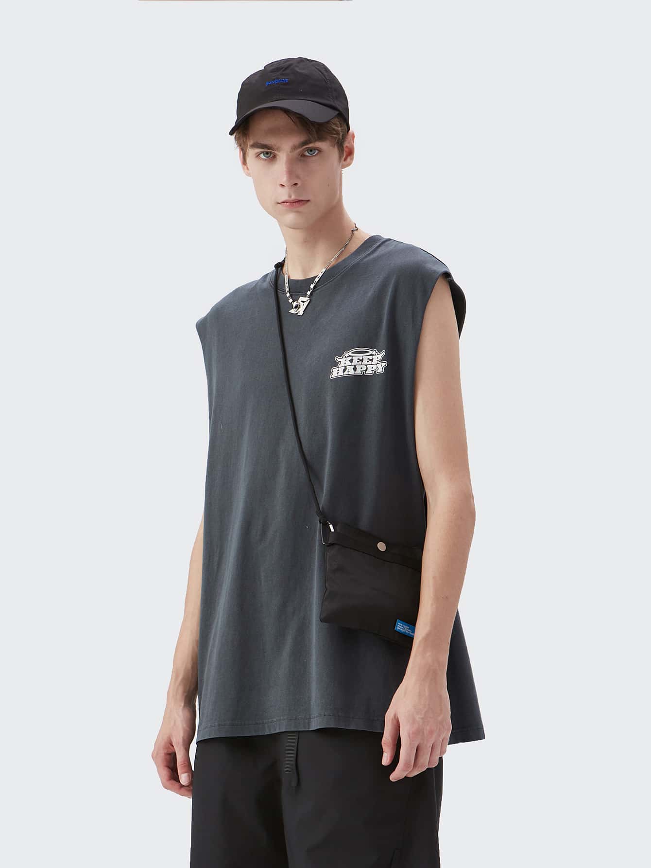 Tops Nam Lá thư Giải trí - Màu xám đen - Xem 1