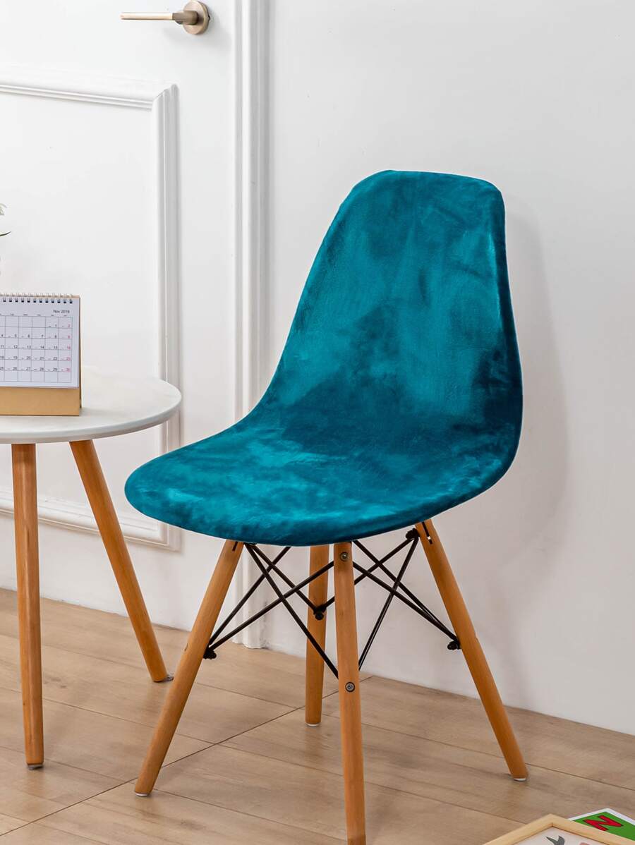 Solid Color Stretchy Chair Slipcover, Blue Polyester Dining Chair Dust Slipcover For Household - Blue - View 1