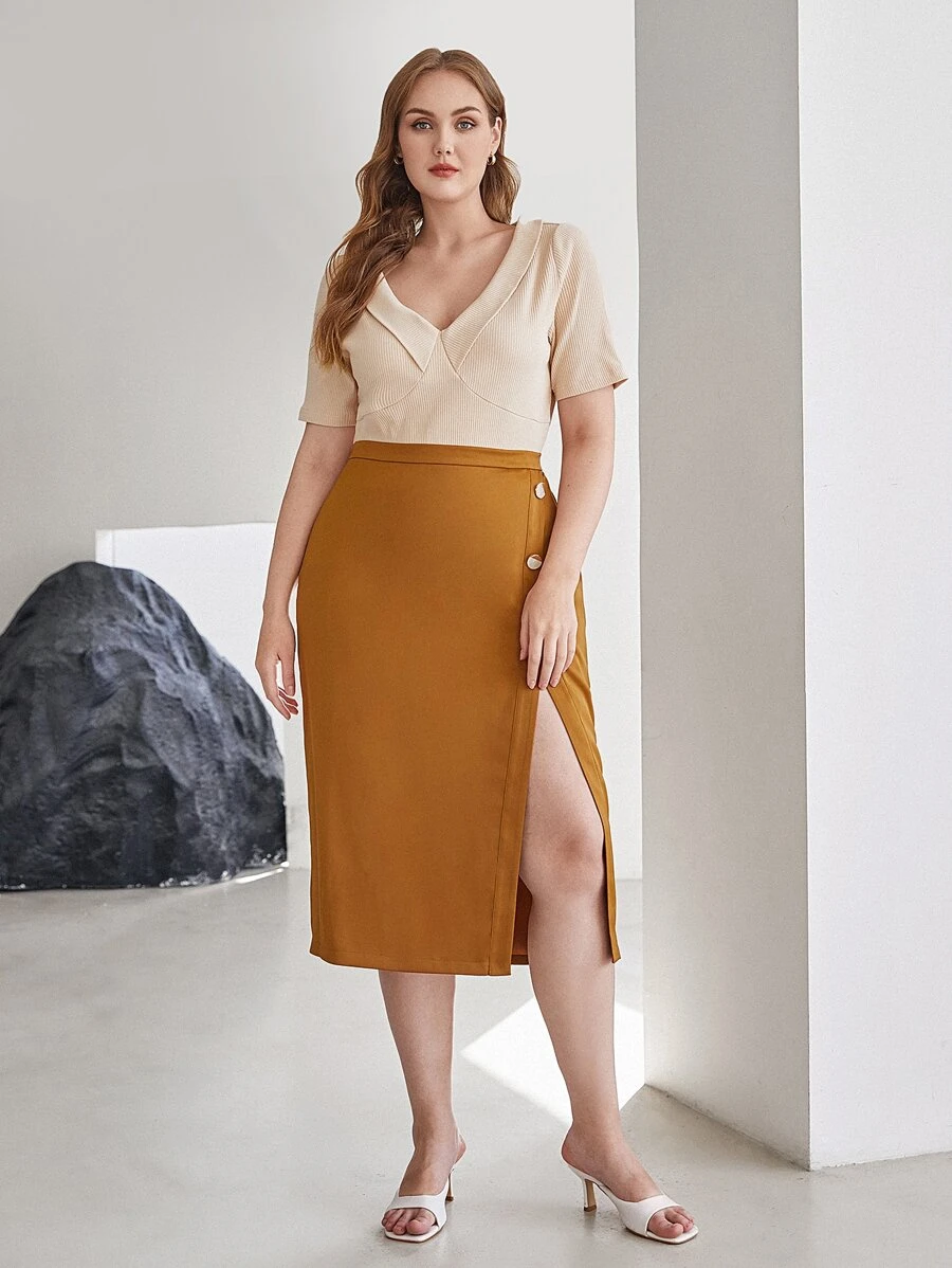 MOTF PREMIUM PLUS SLIT SKIRT - Brown - View 1