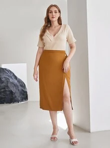 MOTF PREMIUM PLUS SLIT SKIRT - Brown - View 3