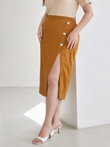 MOTF PREMIUM PLUS SLIT SKIRT - Brown - View 8