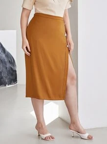 MOTF PREMIUM PLUS SLIT SKIRT - Brown - View 9