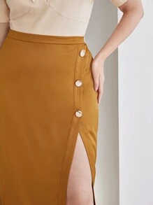 MOTF PREMIUM PLUS SLIT SKIRT - Brown - View 10