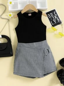 SHEIN Niñas Top tank unicolor & de pata de gallo 2 en 1 Shorts - Multicolor - Ver 1