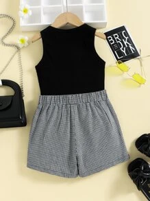 SHEIN Niñas Top tank unicolor & de pata de gallo 2 en 1 Shorts - Multicolor - Ver 2