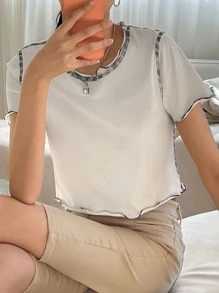 DAZY 頂針木耳邊短款T恤 - 白色 - 查看 3