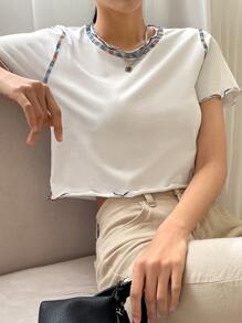 DAZY 頂針木耳邊短款T恤 - 白色 - 查看 4