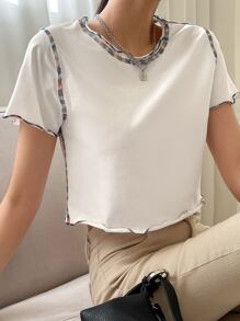 DAZY 頂針木耳邊短款T恤 - 白色 - 查看 7