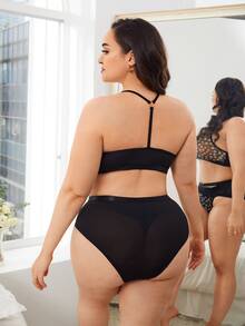 Plus Floral Sheer Mesh Lingerie Set - Multicolor - View 2