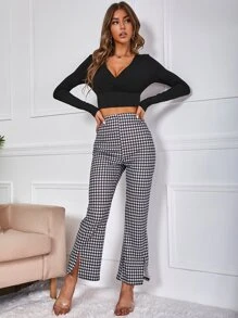 SHEIN Essnce Plunge Neck Crop Tee - Black - View 5