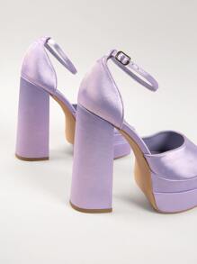 Satin Detail Ankle Wrap Around Going Out Heels - Purple - View 3
