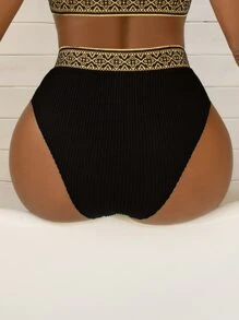 Geometric Tape Textured Bikini Bottom - Black - View 2