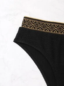 Geometric Tape Textured Bikini Bottom - Black - View 3
