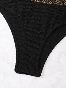 Geometric Tape Textured Bikini Bottom - Black - View 4