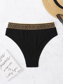 Geometric Tape Textured Bikini Bottom - Black - View 5