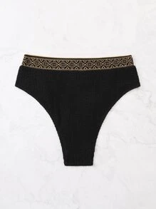 Geometric Tape Textured Bikini Bottom - Black - View 6