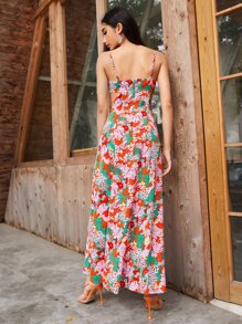 SHEIN Floral Cut Out Split Thigh Cami Dress - Multicolor - View 2