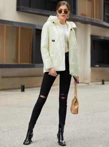 HaiLuoZi Áo khoác độn có mũ trùm đầu bằng băng D-Ring - Màu be - Xem 6