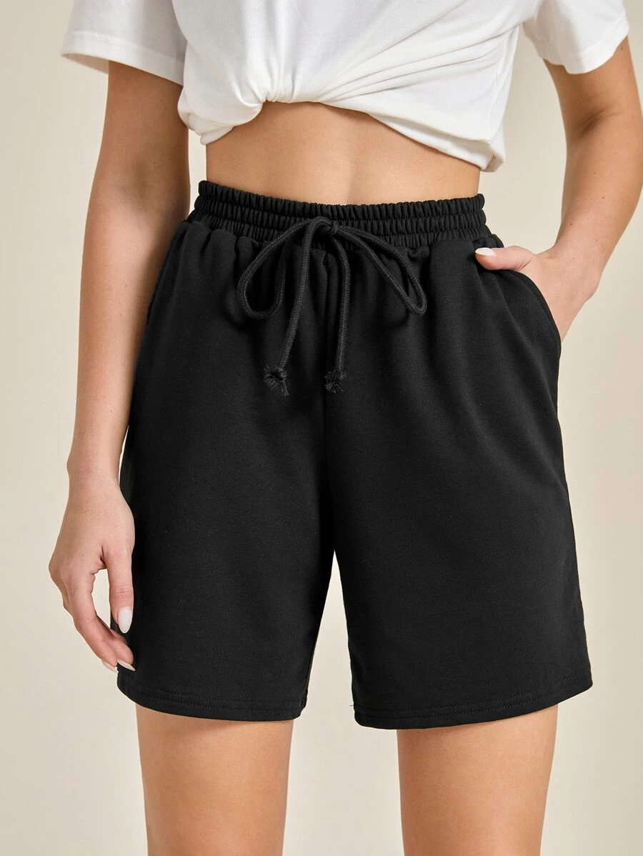 SHEIN EZwear Shorts deportivos de cintura con cordón - Negro - Ver 1