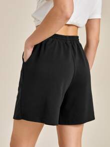SHEIN EZwear Shorts deportivos de cintura con cordón - Negro - Ver 2