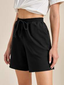 SHEIN EZwear Shorts deportivos de cintura con cordón - Negro - Ver 3