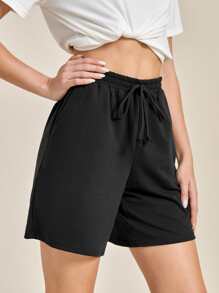 SHEIN EZwear Shorts deportivos de cintura con cordón - Negro - Ver 4