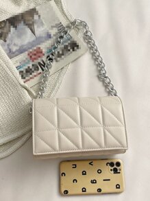 防水、輕盈、商務休閒絎縫圖案鏈條翻蓋方形包適合青少年女大學生、菜鳥和白領，非常適合辦公室、大學、工作、商務、通勤