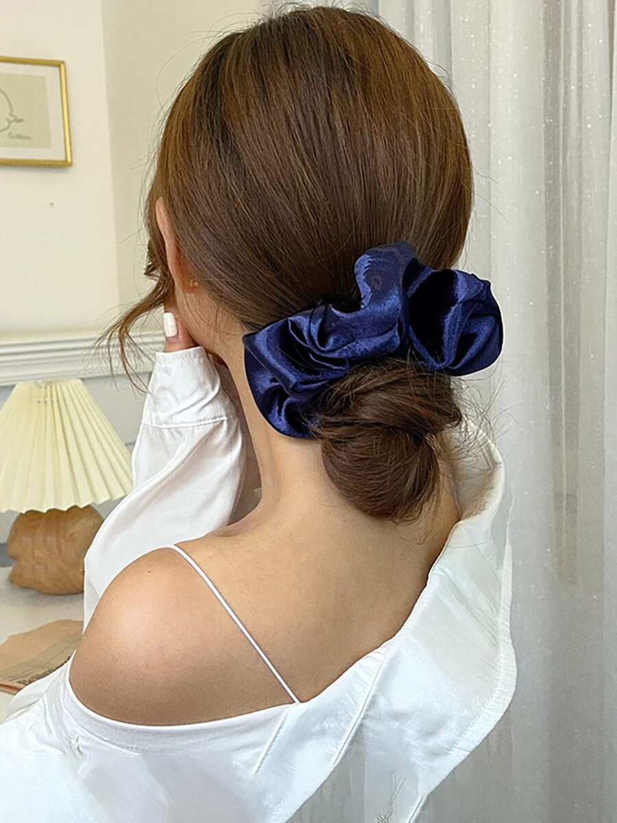 1pc Solid Scrunchie - Navy Blue - View 1
