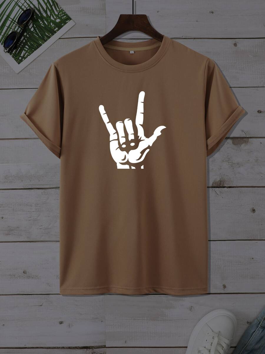 Manfinity EMRG 男士人像圖案T恤 - 咖啡棕 - 查看 1