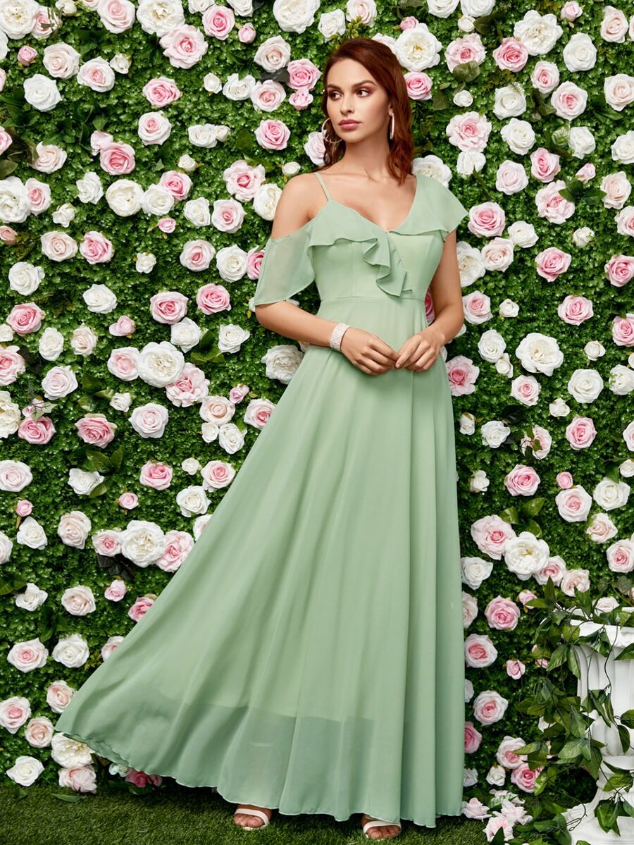 Váy phù dâu Xù màu trơn Hấp dẫn - Màu xanh Bạc hà - Xem 1