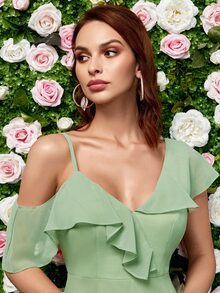 Váy phù dâu Xù màu trơn Hấp dẫn - Màu xanh Bạc hà - Xem 3