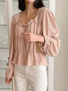 DAZY Frill Trim Peplum Blouse - Baby Pink - View 2