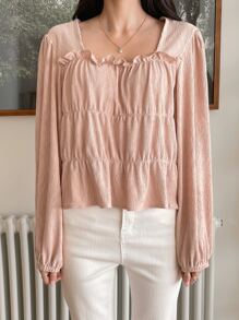 DAZY Frill Trim Peplum Blouse - Baby Pink - View 3