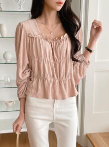 DAZY Frill Trim Peplum Blouse - Baby Pink - View 5