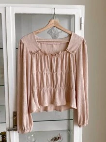 DAZY Frill Trim Peplum Blouse - Baby Pink - View 6