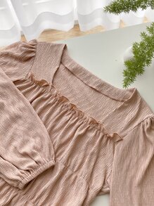 DAZY Frill Trim Peplum Blouse - Baby Pink - View 7