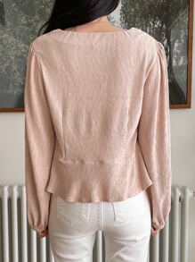 DAZY Frill Trim Peplum Blouse - Baby Pink - View 8