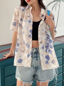 DAZY Allover Print Button Through Shirt Summer