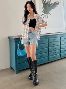 DAZY Allover Print Button Through Shirt Summer