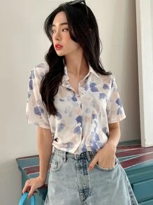 DAZY Allover Print Button Through Shirt Summer