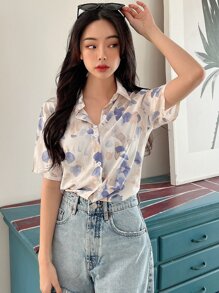 DAZY Allover Print Button Through Shirt Summer