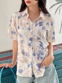 DAZY Allover Print Button Through Shirt Summer