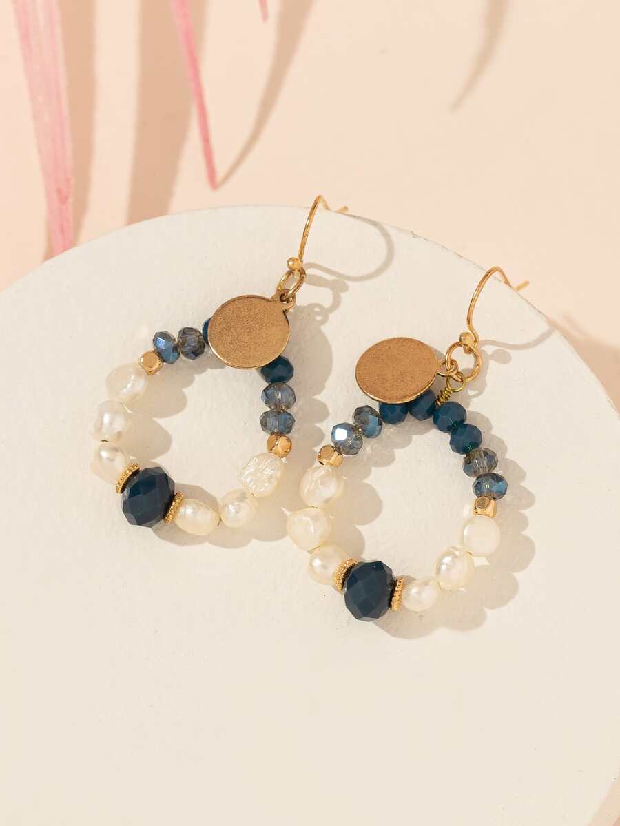 Bông tai thả trang trí bằng pha lê & ngọc trai giả - Nhiều màu - Xem 1