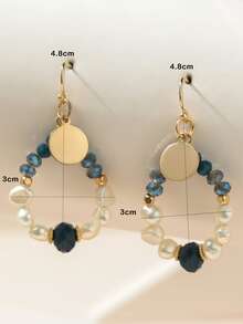 Bông tai thả trang trí bằng pha lê & ngọc trai giả - Nhiều màu - Xem 3