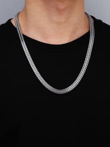 男士素色鏈條樣式項鍊 - 銀色 - 查看 1