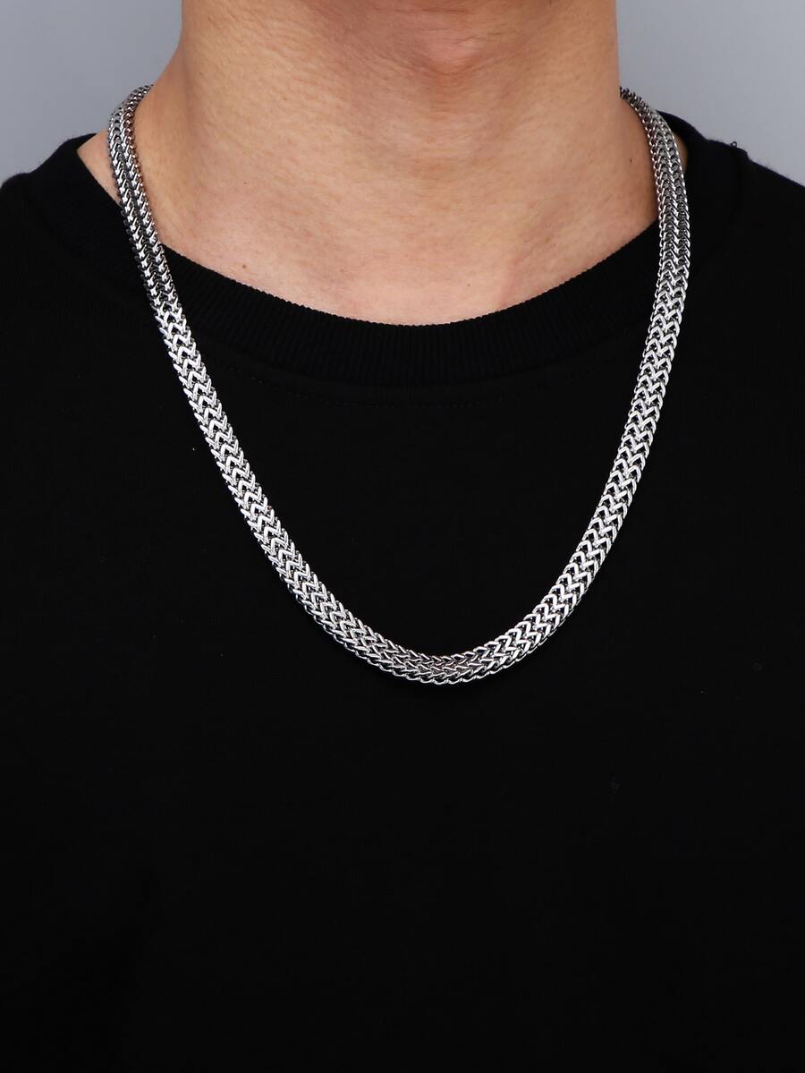 男士素色鏈條樣式項鍊 - 銀色 - 查看 1